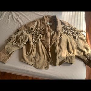 Vintage suede/leather fringe jacket in tan size large